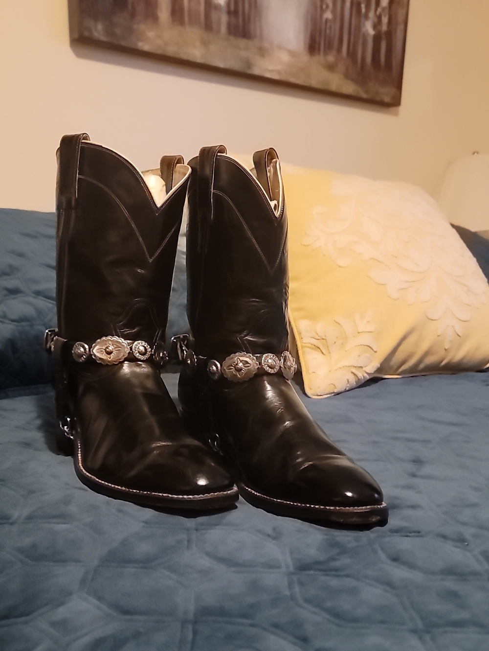Dan Post Vintage Men's Black Leather Cowboy Boots with Silver Conchos